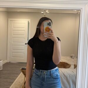 Urban Outfitters Black Ribbed short sleeve top Size XS